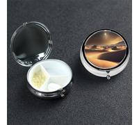 Pilulier du désert du Sahara à 3 compartiments pour sac à main ou poche - Petit organisateur de médicaments avec miroir - Pilulier de voyage décoratif en métal - Cadeau unique