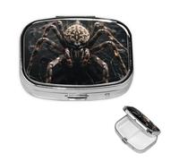 Pilulier effrayant araignée à 2 compartiments, petite boîte à pilules pour sac à main et poche, pilulier en métal avec miroir, pilulier quotidien de voyage, support de vitamines portable pour