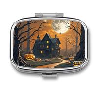 Pilulier effrayant d'Halloween carré à 2 compartiments pour poche, sac à main, portable, médicaments, tablettes, vitamines, mini pilulier décoratif
