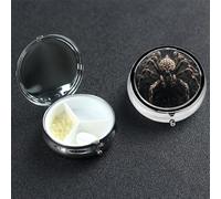 Pilulier effrayant en forme d'araignée à 3 compartiments pour sac à main ou poche, petit organisateur de médicaments avec miroir, pilulier de voyage décoratif en métal pour vitamines, cadeau unique
