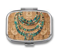 Pilulier égyptien à 2 compartiments étanche avec miroir carré en métal - Boîte à médicaments portable pour poche et sac à main de voyage