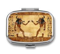Pilulier égyptien antique à 2 compartiments, portable, carré, pour voyage, avec rangement pour vitamines, organisateur de médicaments de poche pour le bureau et la maison, huile de poisson