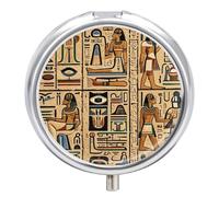 Pilulier égyptien antique orné de hiéroglyphes, avec miroir, 3 compartiments, étanche, pour sac à main ou poche, avec poignée antidérapante, organisateur de voyage pour compléments alimentaires (vita