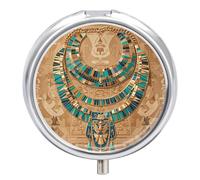 Pilulier égyptien étanche à 3 compartiments avec miroir rond en métal pour poche et sac à main de voyage