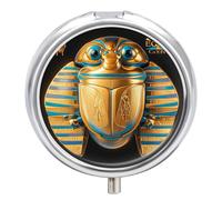 Pilulier égyptien portable avec 3 compartiments et petit miroir pour poche ou sac à main, organiseur de médicaments rond, organisateur de vitamines décoratif