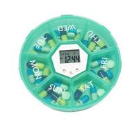 Pilulier électronique à 7 compartiments pour médicaments - Rappel de médicaments rond - 11 x 2,5 cm - Pour un usage quotidien, les doses du matin et l'après-midi, les voyages, la maison, l'hôpital
