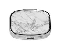 Pilulier élégant et chic en marbre blanc, gris, argent et paillettes, boîte à pilules en métal à 2 compartiments, organiseur portable