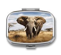 Pilulier éléphant à 2 compartiments, portable, carré, pour les voyages, avec rangement pour vitamines et huile de poisson. Organisateur de médicaments de poche pour le bureau et la maison.