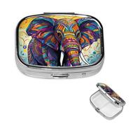 Pilulier éléphant coloré à 2 compartiments pour sac à main et poche - Boîte à médicaments décorative en métal - Pilulier de voyage carré - Cadeau unique