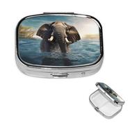 Pilulier éléphant d'Afrique à 2 compartiments, petite boîte à pilules pour sac à main et poche, pilulier en métal avec miroir, pilulier quotidien de voyage, support de vitamines portable pour