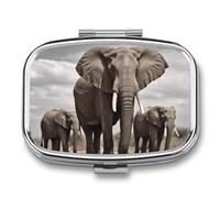 Pilulier éléphant d'Afrique avec miroir, 2 compartiments, étanche, pour sac à main ou poche, antidérapant, organisateur de voyage pour compléments alimentaires (vitamines, huile de poisson, etc.).