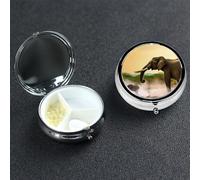 Pilulier éléphant d'Afrique avec miroir, 3 compartiments, décoratif pour sac à main ou poche, petit pilulier rond, en métal, pour médicaments, tablettes, vitamines, cadeau de voyage