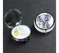 Pilulier éléphant mignon à 3 compartiments pour sac à main ou poche, petit organisateur de médicaments avec miroir, pilulier de voyage décoratif en métal, récipient à vitamines cadeau unique