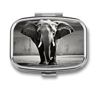 Pilulier éléphant noir et blanc avec 2 compartiments, poche décorative en métal ou sac à main, boîte à médicaments portable organisateur pour vitamines et huiles de poisson
