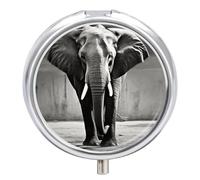 Pilulier éléphant noir et blanc avec 3 compartiments, étui à médicaments rond portable pour contenir des vitamines et des pilules - Organisateur décoratif en métal