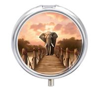 Pilulier éléphant sur un pont - 3 compartiments - Portable - Rond - Anti-fuite - Léger - Compact - Pour le quotidien - Pour vitamines, suppléments et médicaments