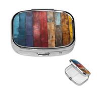 Pilulier en bois coloré à 2 compartiments carré portable pour poche ou sac à main, petit planificateur hebdomadaire de médicaments de voyage avec miroir décoratif en métal, porte-vitamines