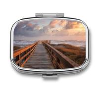 Pilulier en bois portable à 2 compartiments pour la plage, le coucher de soleil