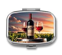 Pilulier en bois sur bouteille de vin - Pilulier de voyage à 2 compartiments avec petit miroir, pilulier portable pour poche et sac à main, joli étui à médicaments carré, récipient à médicaments