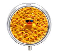 Pilulier en caoutchouc jaune avec lunettes de soleil - 3 compartiments - Petit pilulier quotidien - Petit pilulier de voyage rond en métal pour sac à main