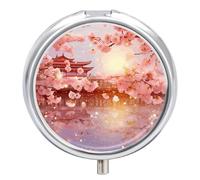 Pilulier en fleurs de cerisier à 3 compartiments, petit organiseur de pilules personnalisé avec miroir, pilulier portable pour poche ou sac à main, pilulier rond contenant des cadeaux de voyage