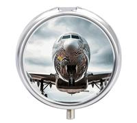 Pilulier en forme d'avion - 3 compartiments - Petit pilulier rond - En métal - Pour sac à main