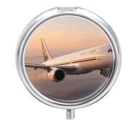 Pilulier en forme d'avion à 3 compartiments rond en métal - Mini étui à médicaments de voyage avec miroir - Joli porte-médicaments pour sac à main de poche