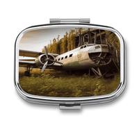 Pilulier en forme d'avion abandonné à 2 compartiments en métal - Petit pilulier de voyage portable pour médicaments quotidiens pour vitamines, huile de poisson