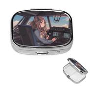 Pilulier en forme d'avion avec miroir - 2 compartiments décoratifs pour sac à main ou poche - Petit pilulier carré en métal - Pour médicaments et vitamines - Cadeau de voyage