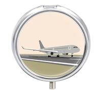 Pilulier en forme d'avion avec miroir rétro à 3 compartiments - Petit pilulier rond en métal pour pilules d'huile de poisson ou suppléments vitaminés