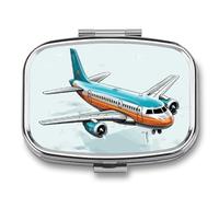 Pilulier en forme d'avion de dessin animé à 2 compartiments, pilulier portable avec miroir pour poche, sac à main, voyage, mini organisateur de médicaments en métal pour vitamines, huile de poisson