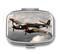 Pilulier en forme d'avion de la Seconde Guerre mondiale à 2 compartiments, pilulier portable avec miroir pour poche, sac à main, voyage, mini organisateur de médicaments en métal pour vitamines, huile