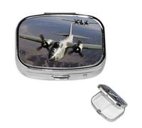 Pilulier en forme d'avion de l'armée américaine avec miroir, 2 compartiments décoratifs pour sac à main ou poche, petit pilulier carré en métal hebdomadaire pour médicaments, comprimés et vitamines