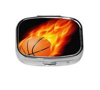 Pilulier en forme de ballon de basket volant sur le feu, 2 compartiments, organiseur portable