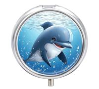 Pilulier en forme de bébé dauphin - 3 compartiments - Portable - Rond - Support de vitamines - Organisateur de médicaments décoratif en métal