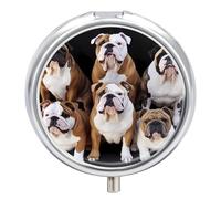 Pilulier en forme de bouledogue anglais avec miroir, 3 compartiments, étanche, pour sac à main ou poche, antidérapant, organisateur de voyage pour compléments alimentaires (vitamines, huile de poisso