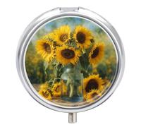 Pilulier en forme de bouteille de tournesols à 3 compartiments, petit organiseur de pilules personnalisé avec miroir, pilulier portable pour poche ou sac à main, pilulier rond contenant des cadeaux de