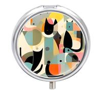 Pilulier en forme de chat d'art moderne du milieu du siècle à 3 compartiments, petit pilulier personnalisé avec miroir, pilulier portable pour poche ou sac à main, pilulier rond contenant des cadeaux