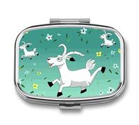 Pilulier en forme de chèvre à 2 compartiments, portable avec miroir pour sac à main, voyage, mini organisateur de médicaments en métal pour vitamines, huile de poisson