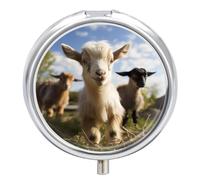 Pilulier en forme de chèvre mignon - 3 compartiments - Portable - Rond - Pour poche, sac à main, médicaments quotidiens - Pour contenir des vitamines, de l'huile de poisson - Cadeau de voyage