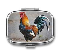 Pilulier en forme de coq avec 2 compartiments, pilulier carré portable, pilulier de vitamines pour poche, sac à main et voyage