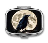 Pilulier en forme de corbeau noir en pleine lune - Joli pilulier pour médicaments - Organiseur quotidien pour sac à main