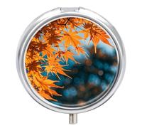 Pilulier en forme de feuilles d'érable d'automne à 3 compartiments, organiseur de médicaments de voyage portable 3 x par jour, organiseur de vitamines avec miroir, petite boîte à pilules pour sac à