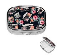 Pilulier en forme de fleur avec miroir, 2 compartiments pour sac à main ou poche, mini pilulier en métal pour voyage, hebdomadaire, médicaments, vitamines, cadeau de voyage