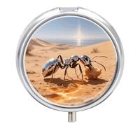 Pilulier en forme de fourmi argentée du Sahara avec miroir, 3 compartiments, étanche, pour sac à main ou poche, avec poignée antidérapante, organisateur de voyage pour compléments alimentaires (vitam