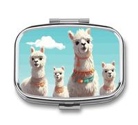 Pilulier en forme de lama mignon à 2 compartiments, pilulier portable avec miroir pour sac à main, voyage, mini organisateur de médicaments en métal pour vitamines, huile de poisson