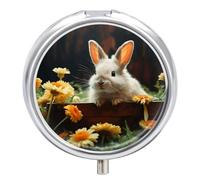 Pilulier en forme de lapin et de fleur à 3 compartiments - Portable - Rond - Pour contenir des vitamines - Organisateur de médicaments en métal décoratif