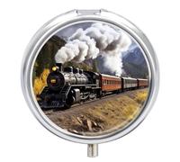 Pilulier en forme de locomotive à vapeur à 3 compartiments avec miroir pour sac à main et poche, organiseur de médicaments de voyage, récipient à médicaments quotidien, boîte à médicaments ronde en