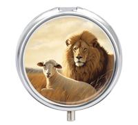 Pilulier en forme de mouton lion avec 3 compartiments - Portable - Rond - Organisateur de médicaments en métal décoratif