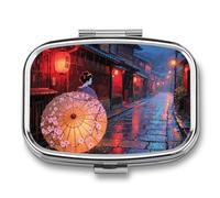 Pilulier en forme de parapluie de geisha de Kyoto avec miroir, 2 compartiments, étanche, pour sac à main ou poche, avec poignée antidérapante, organisateur de voyage pour compléments alimentaires (vi